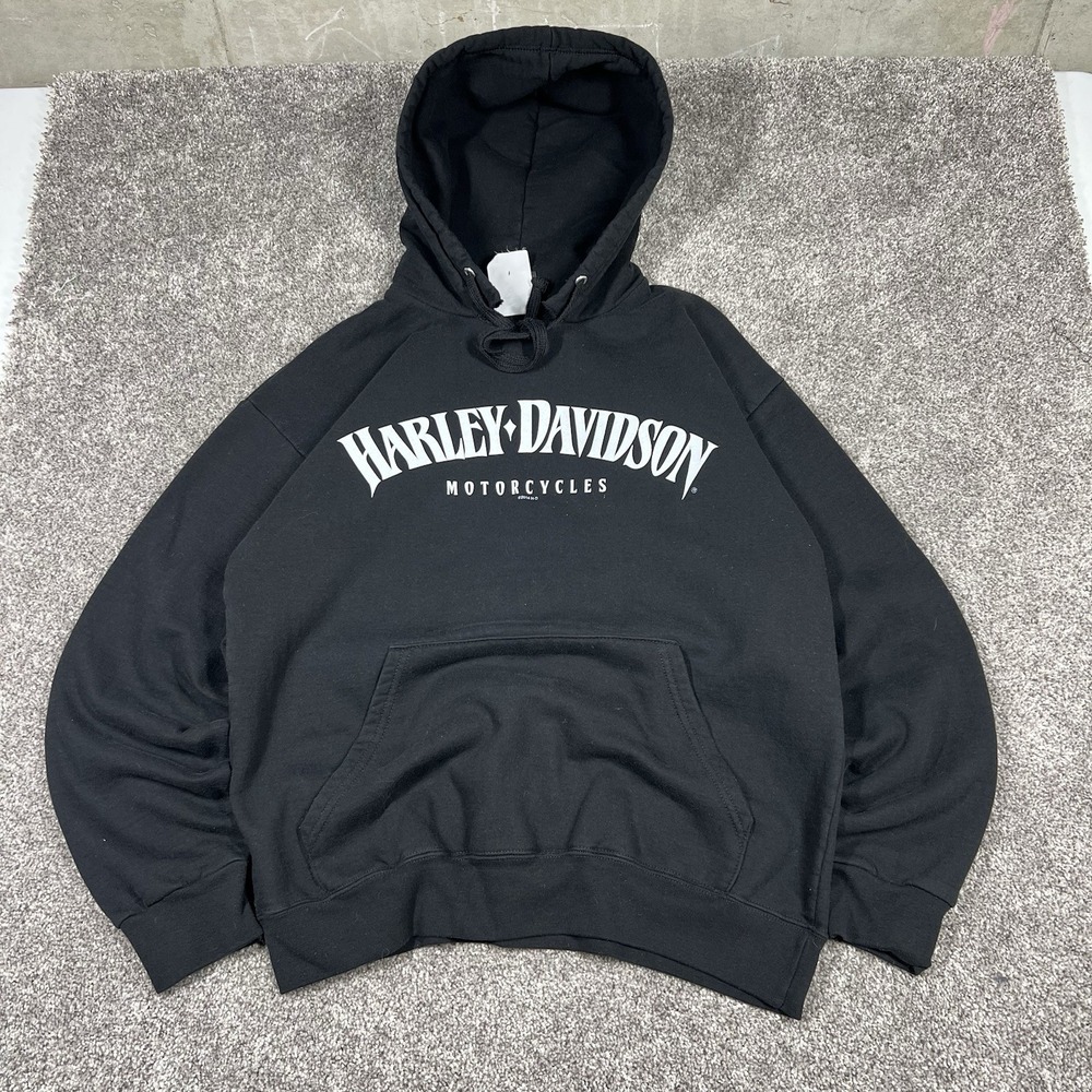 Harley Davidson Motorcycles Biker Mens Small Black Hoodie Cincinnati Ohio Vtg